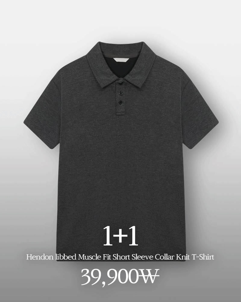 [1+1]헨던 골지 머슬핏 반팔 카라 니트 티셔츠